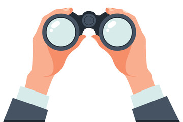 Hands Holding Binoculars for Viewing Vector Concept Illustration in Minimal Style