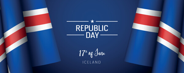 Iceland republic day vector banner, greeting card