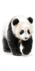 Fototapeta premium Adorable Baby Panda Cub Walking in Snowy Winter Wonderland