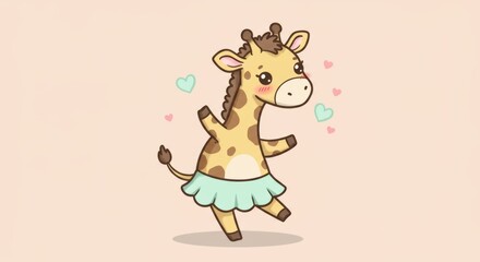 Obraz premium Charming Dancing Giraffe Illustration in Pastel Colors with Expressive Face