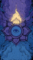 Chakra Adjna light spirituality, development of intuition, connection with the absolute and one's soul, vision, meditation, mental health. AI Generative