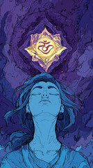 Chakra Adjna light spirituality, development of intuition, connection with the absolute and one's soul, vision, meditation, mental health. AI Generative