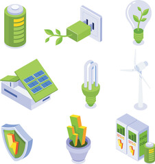 Green Energy Source Isometric Icons