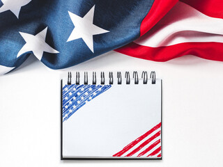 American Flag on white background and space for Your congratulatory inscription. Greeting card....