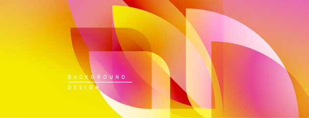 Abstract vibrant background. Overlapping shapes create dynamic, colorful composition. Yellows, oranges, pinks blend seamlessly. Modern design element.