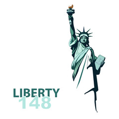 USA Independence Day, Statue of Liberty monument, poster presentation. Green flat design template. USA holiday. National symbol of America New York, banner, advertisement, freedom. Vector illustration