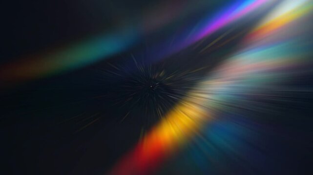 Vivid diffraction effects creating vibrant patterns of light with prismatic optical colors, showcasing a mesmerizing and dark abstract composition for creative projects and conceptual visual designs