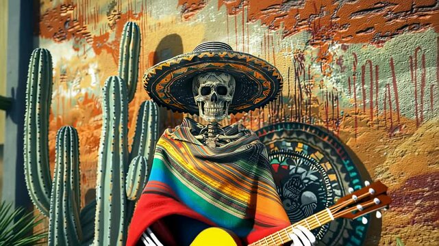 Day of the Dead Skeleton with Sombrero and Guitar
