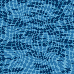 Naklejka premium Modern abstract dark blue fishing camouflage pattern with wave-like distortion, ideal for ocean gear, aquatic themes, or fabric design and background artwork.