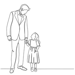 Fathers day line art style vector illustration, father and daughters line art illustration