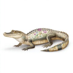 Naklejka premium Decorative crocodile illustration with floral patterns and detailing