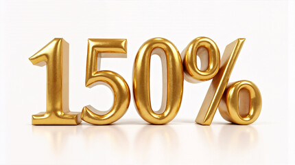 A shiny 3D golden “150%” symbol