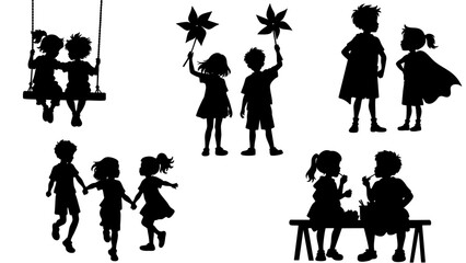 Kids Playing Silhouettes, Childhood Fun, Superheroes, and Outdoor Activities Vector Set © Carl Chiu