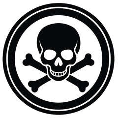 Skull and Crossbones Icon, Danger and Poison Symbol, Black and White Warning Illustration