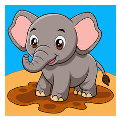 Obraz premium A cute cartoon baby elephant with a blank sign, a funny animal vector illustration for wild nature fun