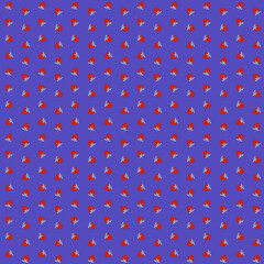 Seamless pattern with red strawberry and blue leaf. Playful summer fruit design with simple shapes. Perfect for fabric, wallpaper, wrapping, stationery, packaging and decor.