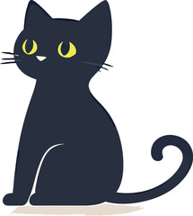 Fototapeta premium Cute black cat with large yellow eyes sitting gracefully.