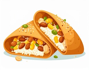 Colorful Burrito Illustration With Rice, Beans, Nuts And Seeds