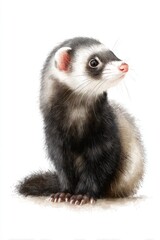 Obraz premium Cute Ferret Portrait with Soft Fur and Bright Eyes on White Background