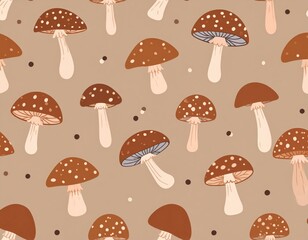 Mushroom Pattern on Beige Background