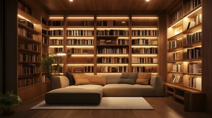 Old university library room with bookshelves full of books for learning and research