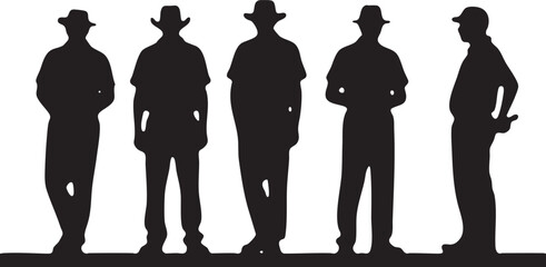 Silhouetted Cricket Umpire Figures Waving and Gesturing in Formal Attire