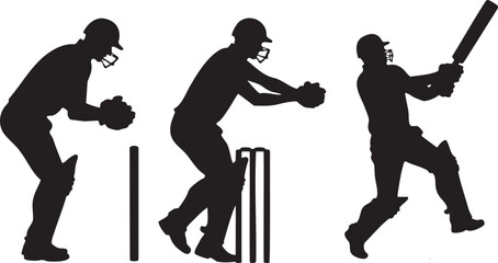 Silhouetted Cricket Umpire Figures Waving and Gesturing in Formal Attire