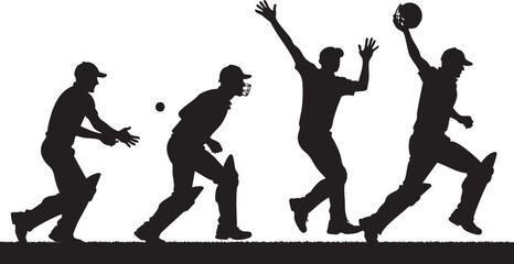 Silhouettes of Cricket Players in Various Poses