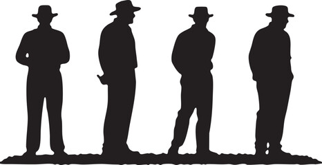 Silhouetted Cricket Umpire Figures Waving and Gesturing in Formal Attire