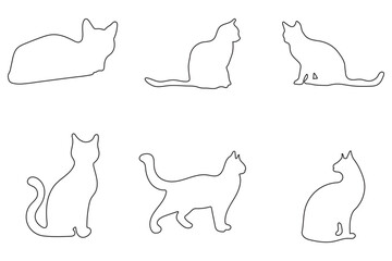 Set of cats silhouette in different poses. Hand drawn black cats isolated on white background. Vector illustration of Halloween decorative elements for design decor. Cat set isolated silhouette vector
