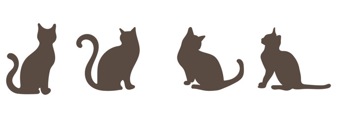 Vector Set of Black Cat Silhouettes in Various Poses – Sitting, Playing, Jumping, Walking, Elegant cat sitting side view with turn around head. Black cat silhouette. eps 10