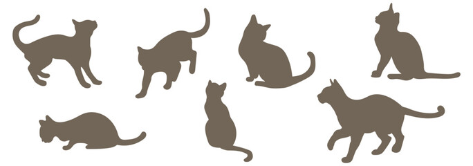 Vector Set of Black Cat Silhouettes in Various Poses – Sitting, Playing, Jumping, Walking, Elegant cat sitting side view with turn around head. Black cat silhouette. eps 10