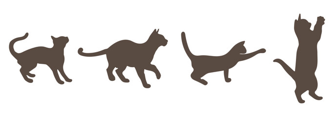 Vector Set of Black Cat Silhouettes in Various Poses – Sitting, Playing, Jumping, Walking, Elegant cat sitting side view with turn around head. Black cat silhouette. eps 10