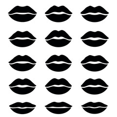 Adobe Illustrator Artwork Collection of hand-drawn lips illustrations. Set of female lips, stylish lip black and white designs, lip outlines in various shapes and styles. 