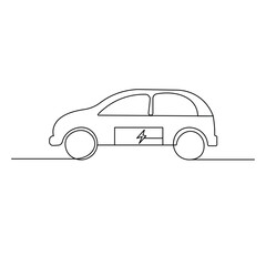 Electric car single line art, continuous one line drawing of  Isolated outline vector icon