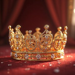 Elegant Golden Crown with Sparkling Gems on Rich Velvet Background