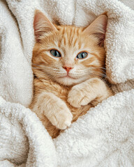 Adorable Kitten Wrapped In Blanket