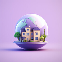 Miniature House Inside Glass Sphere