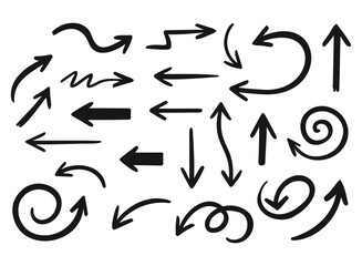 Set of arrows of different shapes in doodle style. Vector illustration eps 10