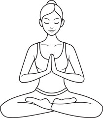 Woman in lotus position meditating line art vector design vector illustration