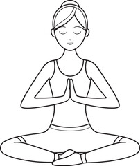 Line art illustration of woman in yoga lotus pose vector illustration