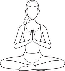 Woman in lotus pose line art for coloring or design vector illustration