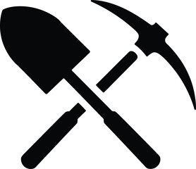 Pickaxe and Shovel Crossed Icon. Mining Tools Vector for Construction and Labor Concepts.