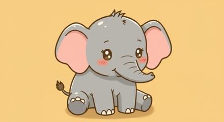 Fototapeta premium Charming Baby Elephant Illustration with Kawaii Aesthetic and Gentle Pastel Palette