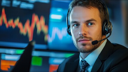 Serious Stock Trader Looks At Camera While On Trading Floor