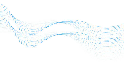 Flowing particles wave pattern colorful gradient blue purple pink isolated on white background. Vector in concept of AI technology, science, music, modern.