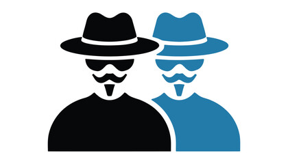 Hacker or Spy Icon. Anonymous Men with Hats and Sunglasses Vector Silhouette.

