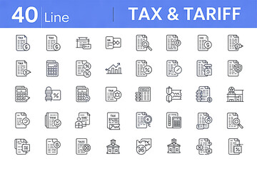 Tax and Tariff Editable Icon Set - Vector Illustration with Editable Stroke