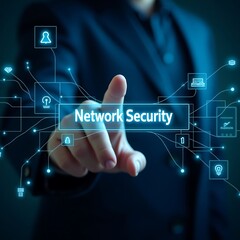 Network Security Concept &ndash; Businessman Touching Digital Cybersecurity Interface