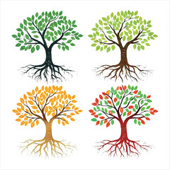 Obraz premium abstract colorful tree with roots set of tree wit.